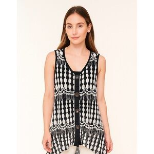Kaktus | Crochet Knit Lace Textured Abstract Pattern Sheer Layering Boho Vest